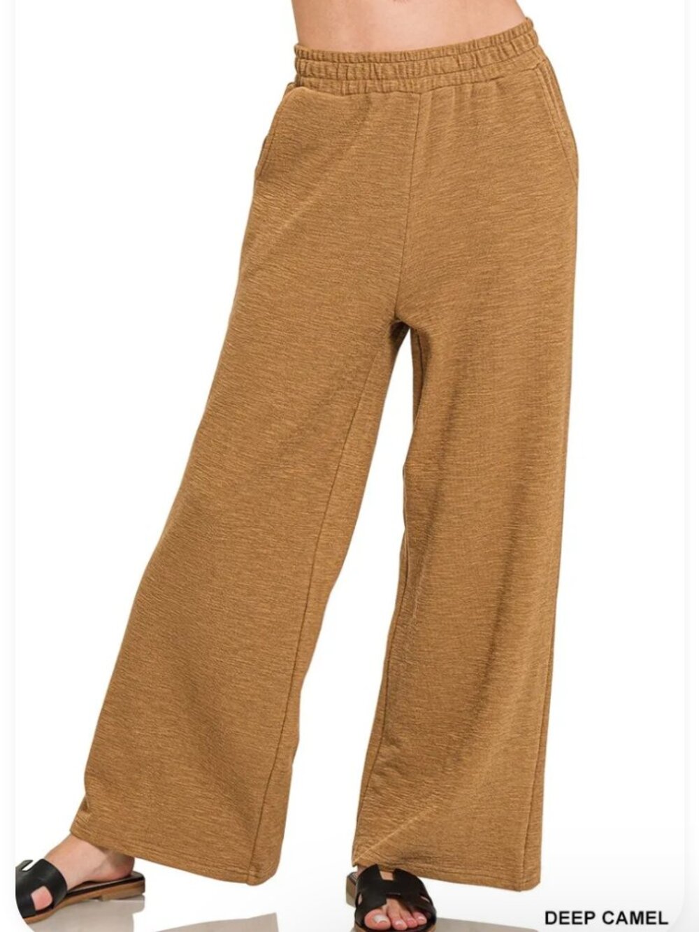 Zenana Cotton Slub Wide Leg Pants - Size small - deep camel